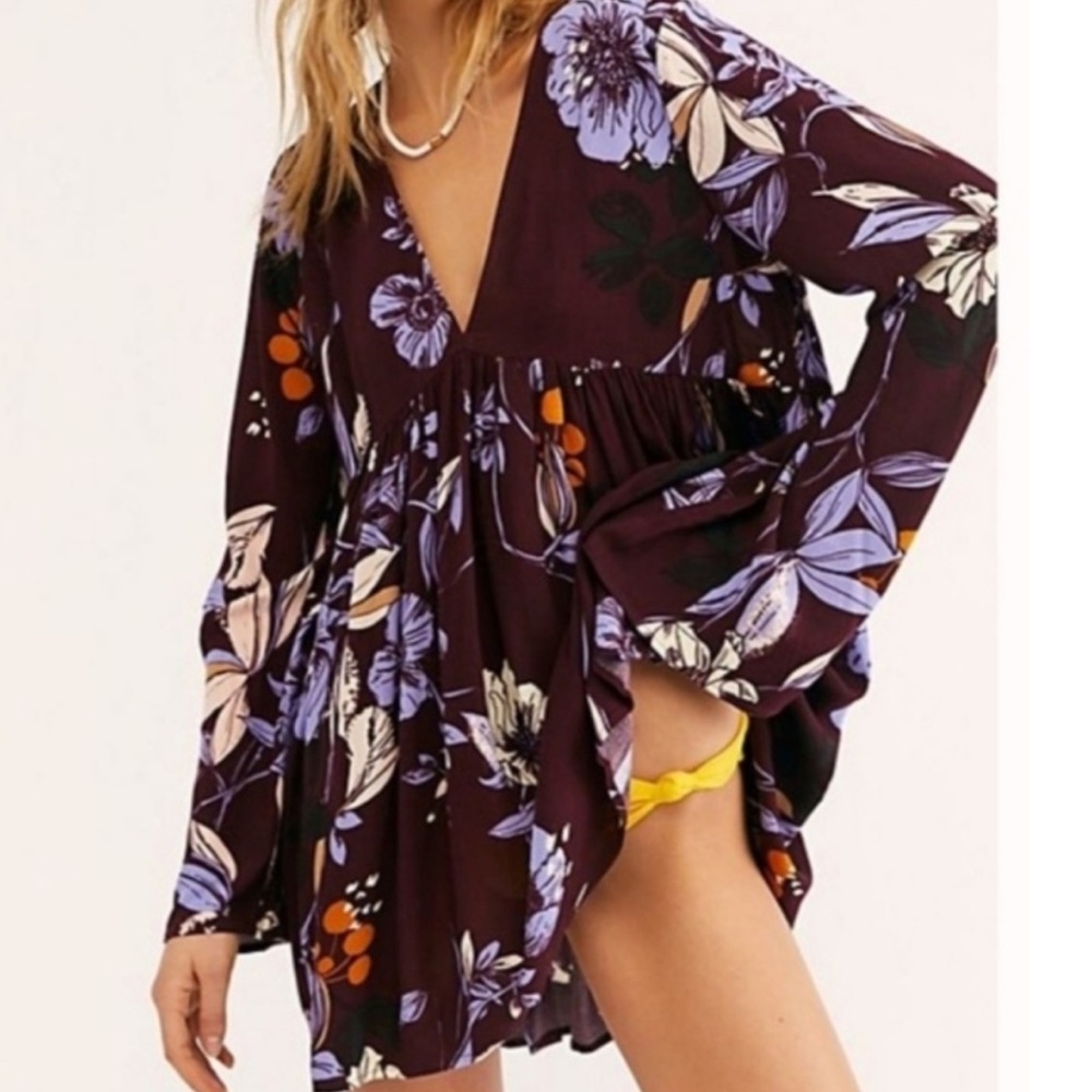 Free people Bella printed tunic purple floral M